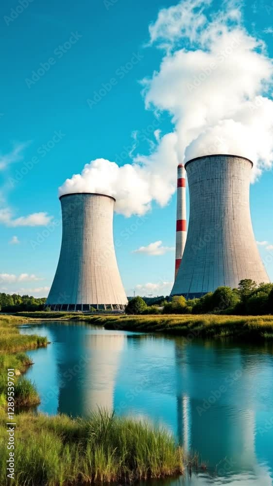 Cooling Towers of Power Plant with Reflection in Water Cooling Towers of Power Plant with Reflection in Water