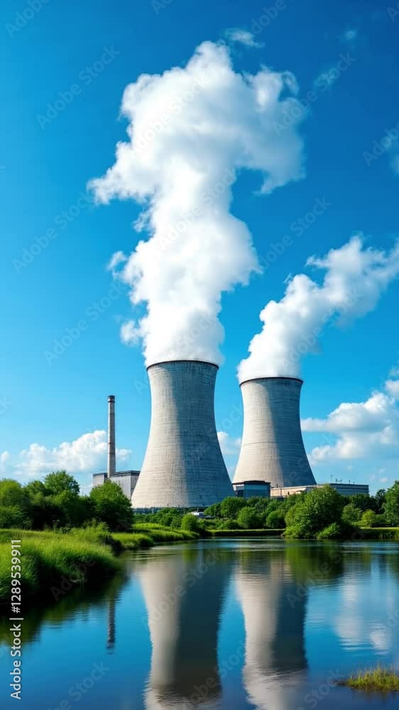 Cooling Towers of Power Plant with Reflection in Water Cooling Towers of Power Plant with Reflection in Water