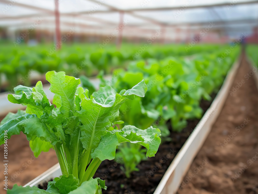 Green lettuce growing in greenhouse hydroponics farm Green lettuce growing in greenhouse hydroponics farm