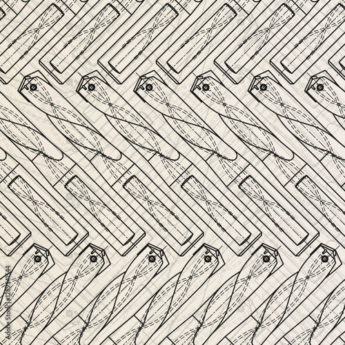 Mechanical engineering drawings on sepia background. Drill tools, borer. Technical Design. Cover. Blueprint. Vector illustration. Seamless pattern.