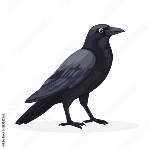 Minimalist flat illustration of Raven, featuring a clean design isolated on a white background.

