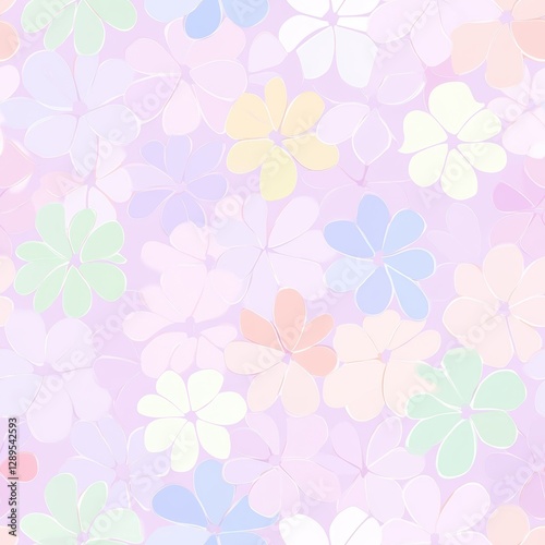 Repetitive colorful flower pattern for Spring theme fabric design.