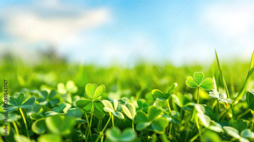 Celebration in a lush green clover field under a clear blue sky Celebration in a lush green clover field under a clear blue sky
