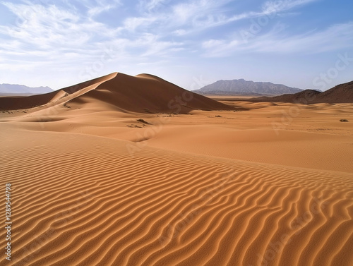 Wind creating ripples on sand dunes in desert landscape
