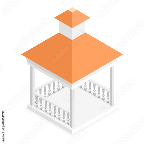 3D Isometric Flat Vector Set of Gazebos or Pavilions, Park Area Elements. Item 1