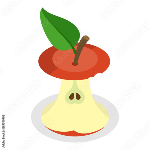 3D Isometric Flat Vector Set of Bitten Apple, Bite Progression. Item 4
