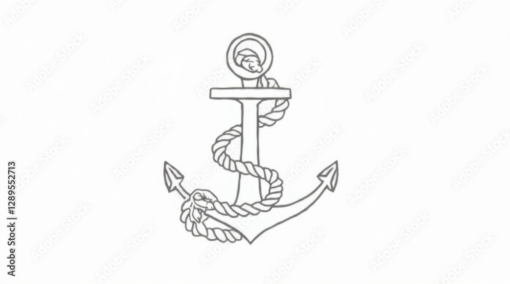 Minimalist Line Drawing of an Anchor with Rope Minimalist Line Drawing of an Anchor with Rope