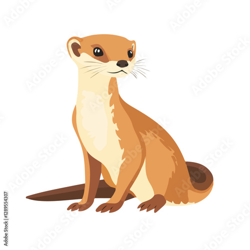 Minimalist flat illustration of Weasel, featuring a clean design isolated on a white background.

