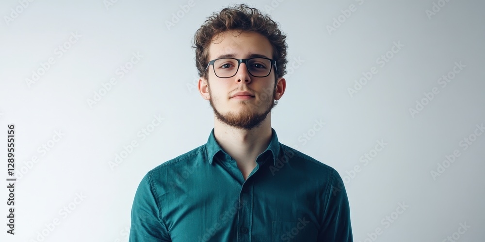 Fototapeta premium Confident Young Man in Casual Attire Against a Minimalist Background