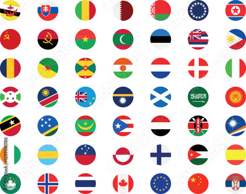 National flags in circle shape. National flags set. World flags. Flags of countries