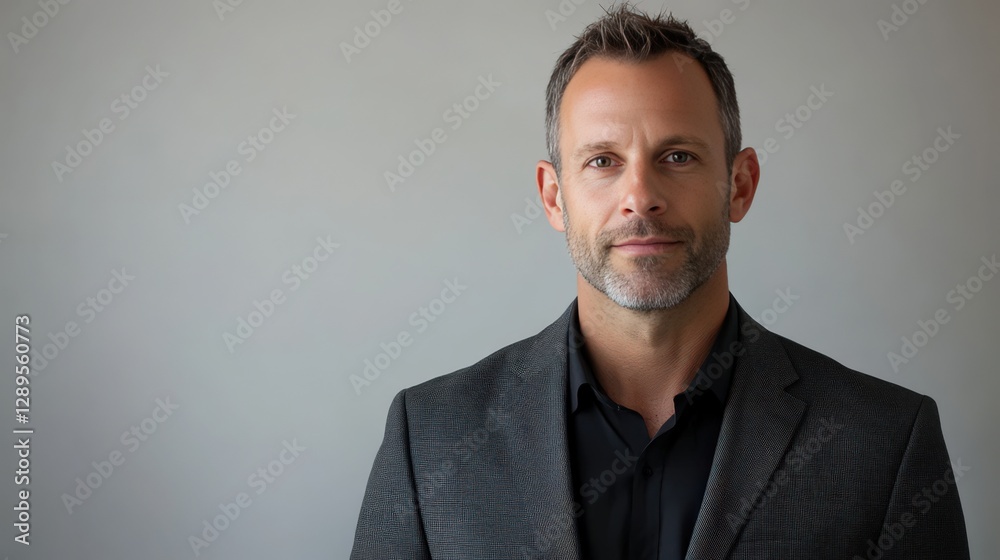 Confident Businessman in Professional Attire Against Neutral Background Confident Businessman in Professional Attire Against Neutral Background