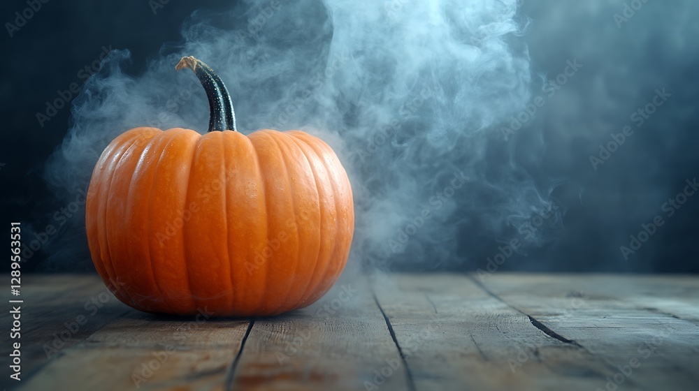 Smoky Halloween pumpkin on wooden table Smoky Halloween pumpkin on wooden table