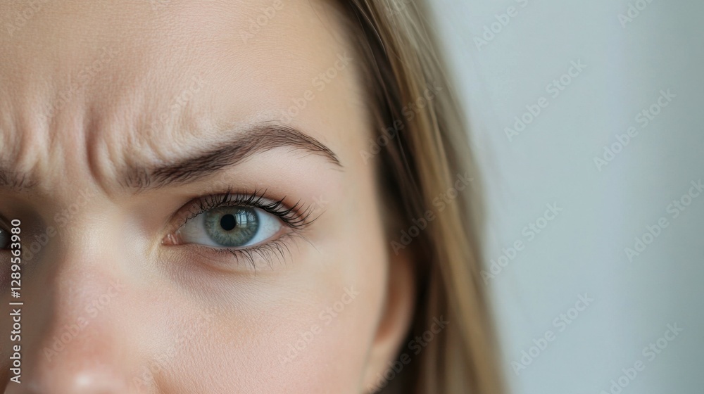 injection of botox into the forehead, forehead with wrinkles in a European girl, Injection cosmetology injection of botox into the forehead, forehead with wrinkles in a European girl, Injection cosmetology