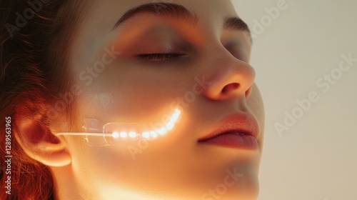 A young woman undergoes facial biotherapy in an aesthetic clinic.Concept of taking care of yourself.