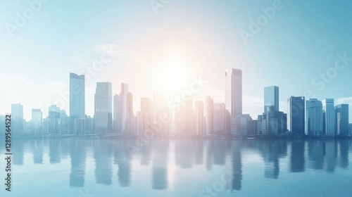 Modern Skyline of a Futuristic Urban City Under a Bright Sun