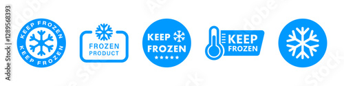 Keep Frozen - vector blue labels for refrigerated food. Stickers isolated on white.