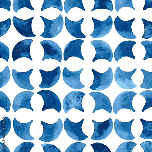 Blue watercolor quatrefoil background, seamless vector pattern