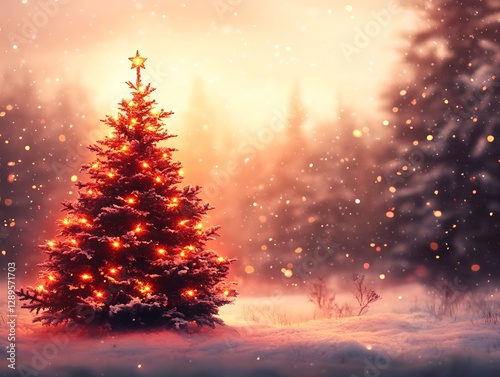 Snowy Christmas Tree Forest Scene photo