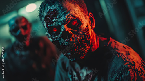 A cinematic VR zombie apocalypse game with detailed character reactions and eerie environments.