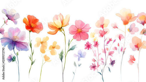 Watercolor collection of colorful soft flowers. Flower isolated on white background. generative ai