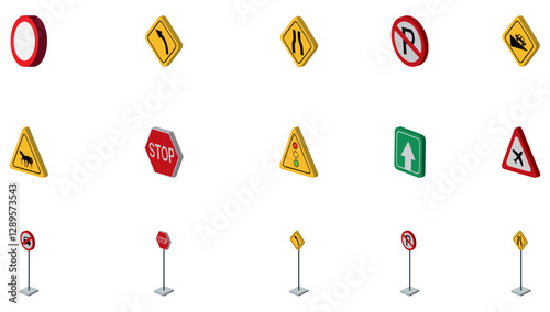Set of vector icons of traffic signs with white background