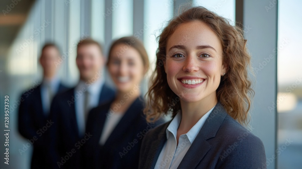 Diverse business team with smiling woman in foreground Diverse business team with smiling woman in foreground