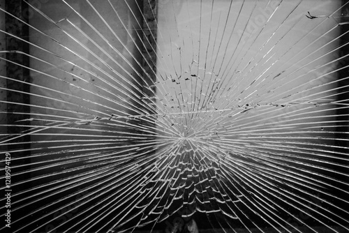 Shattered glass pane black and white