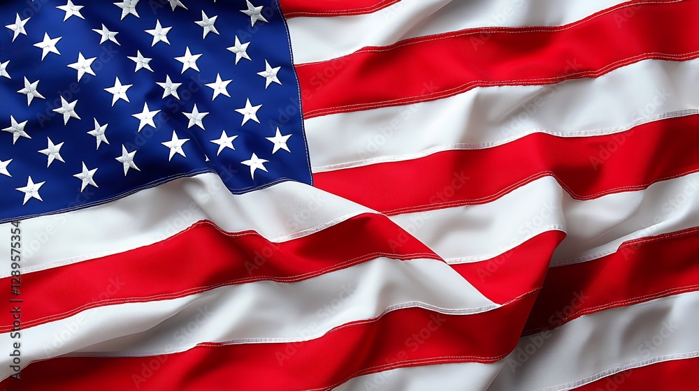 Fototapeta premium Flowing American flag with red and white stripes and white stars, waving in wind
