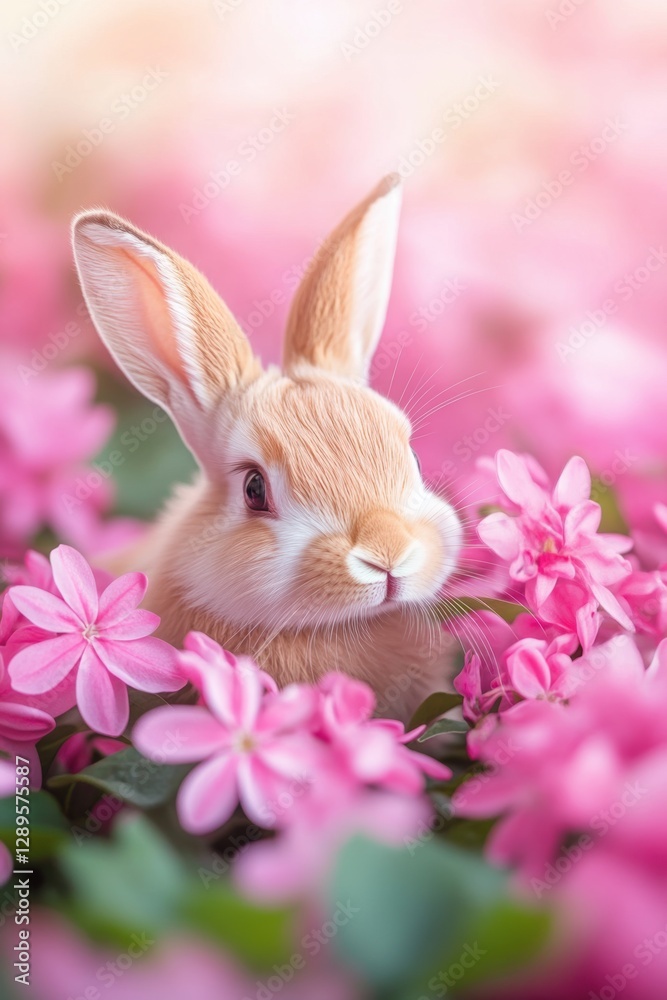 Obraz premium Cute rabbit in Spring field.