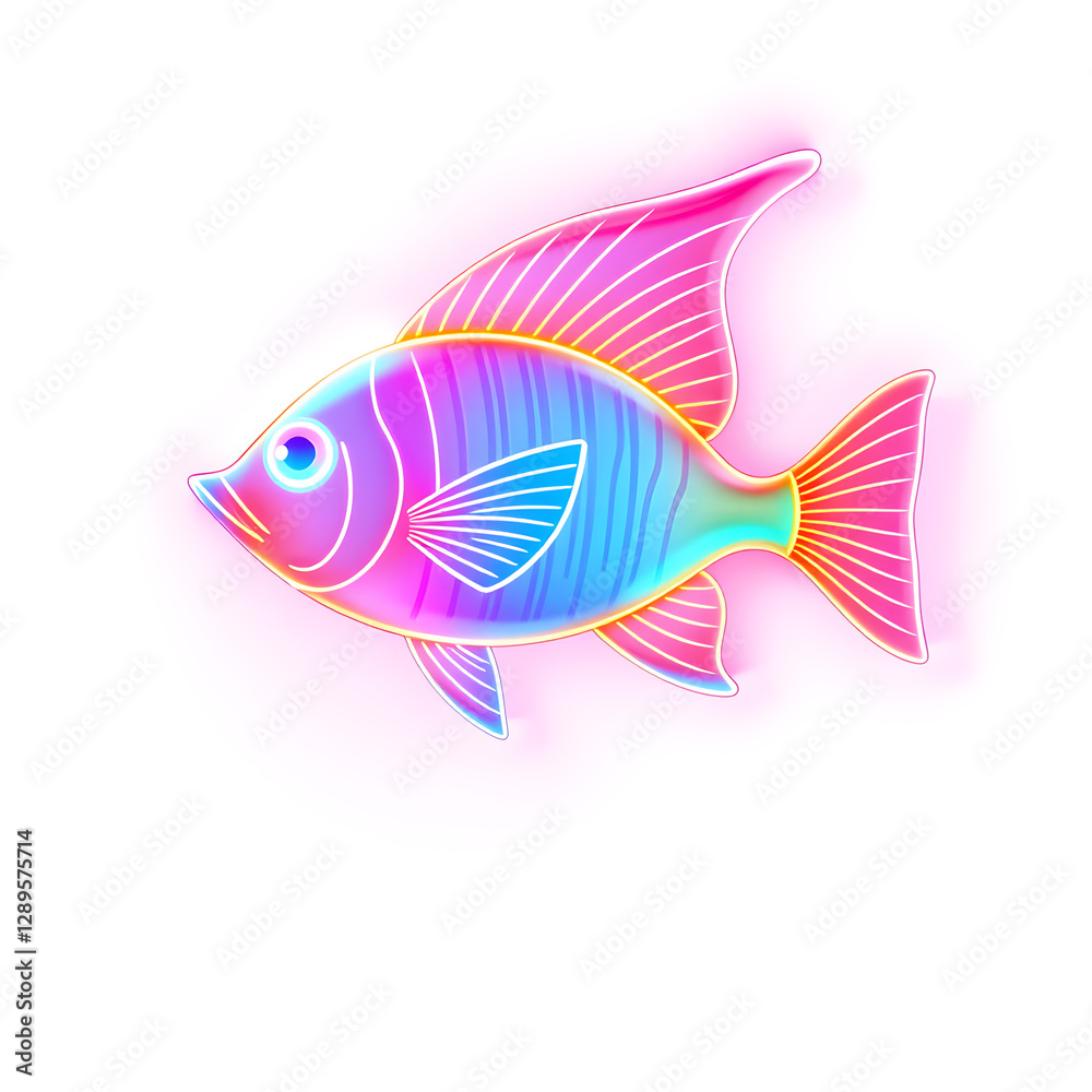 Fototapeta premium Angelfish holographic 3D icon. neon symbol vector illustration isolated on white background. Generative AI
