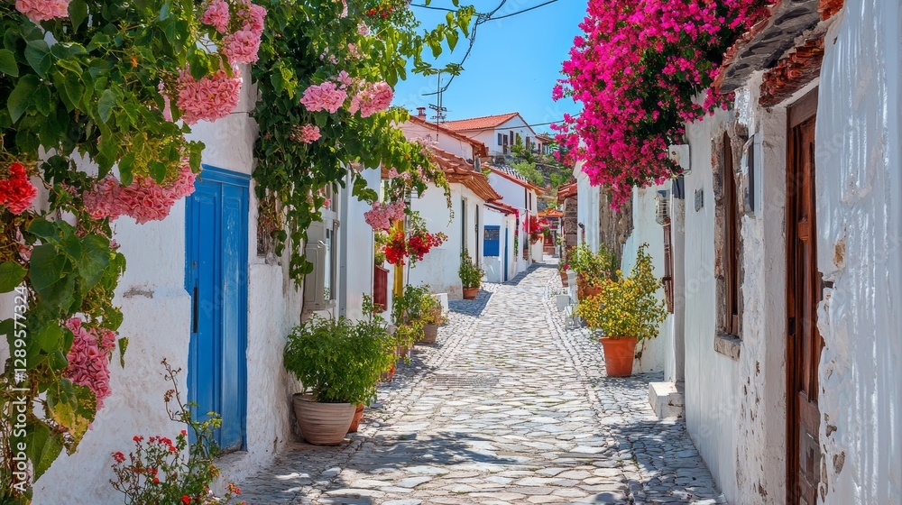 Fototapeta premium Discover picturesque streets of Bozcaada, a popular tourist destination in the Aegean Sea.