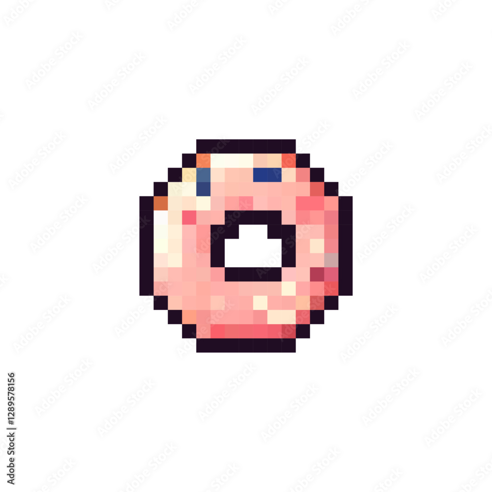 Pixel donut icon. Donut logo in pixel style 80s, 90s. Donut pixel for games, websites, animations. 8bit baking icon. Vector vintage retro donut icon. Pixel donut icon. Donut logo in pixel style 80s, 90s. Donut pixel for games, websites, animations. 8bit baking icon. Vector vintage retro donut icon.