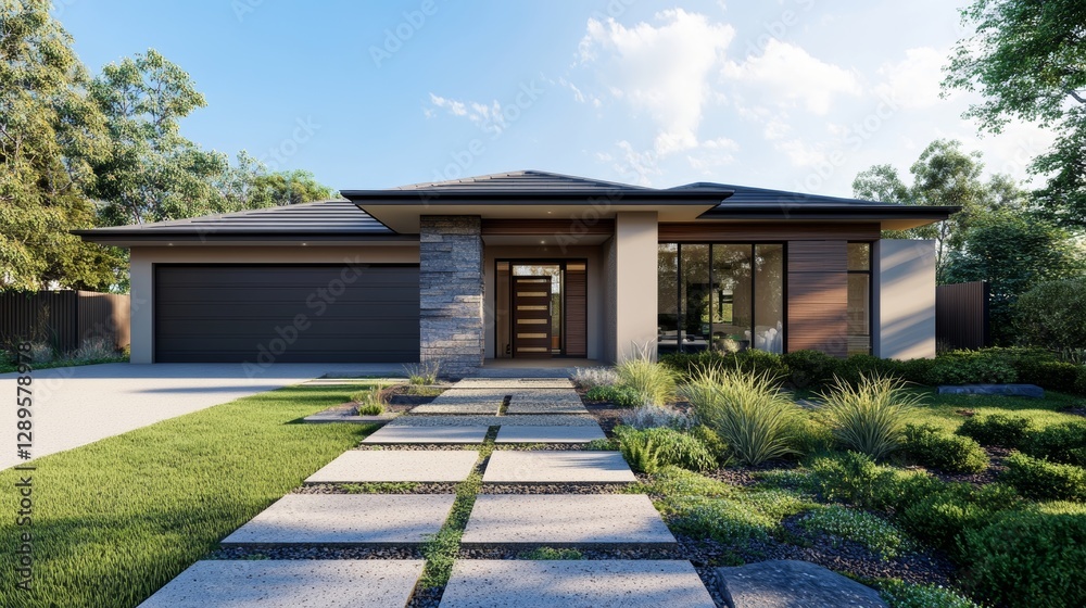 Obraz premium Front view of a stylish modern Australian house.