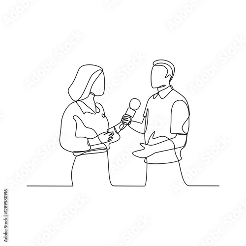 One continuous line drawing of Reporter is on duty vector design illustration. Reporter on camera design illustration simple linear style vector concept. Reporter illustration for your asset design.