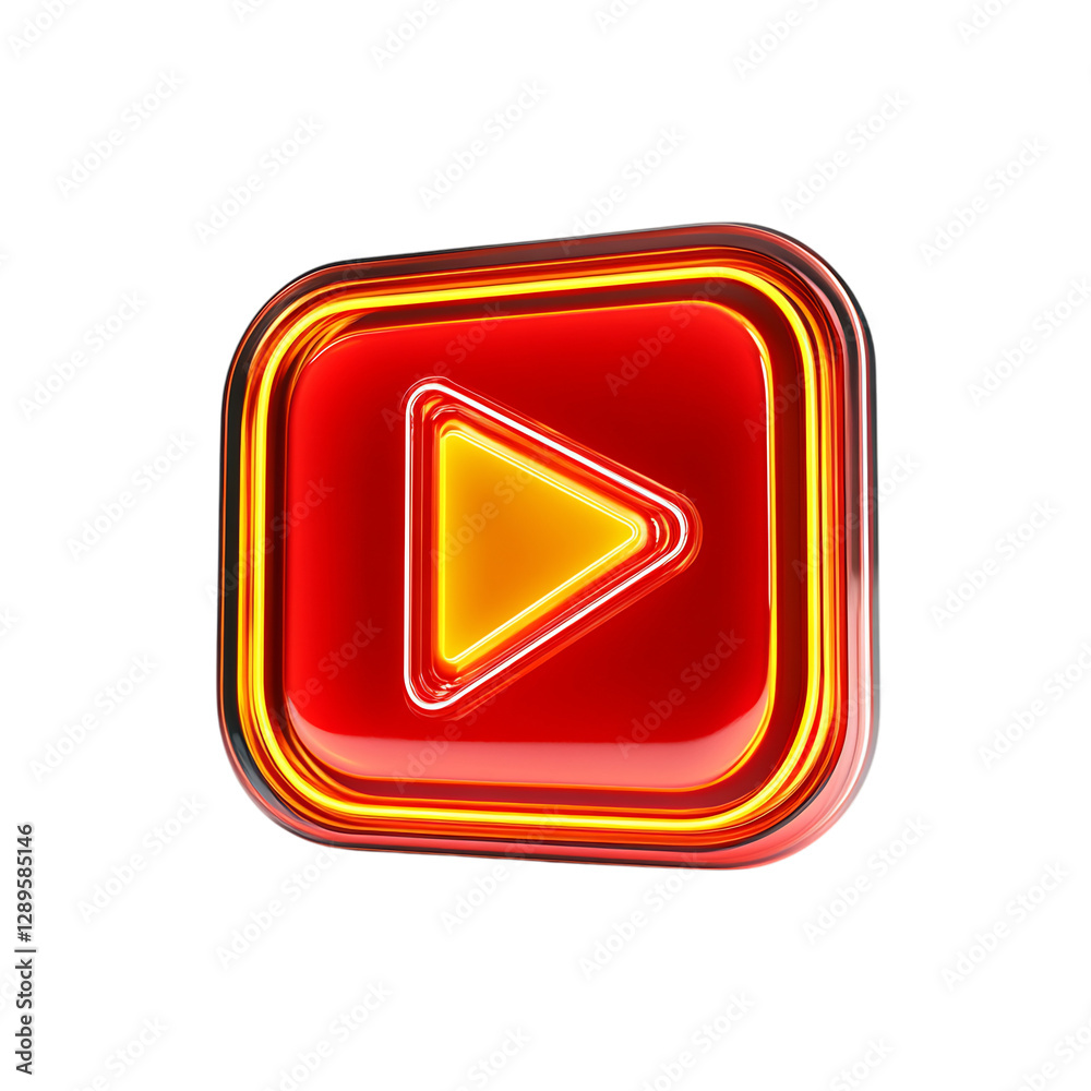 Glowing Red Play Button with Yellow Arrow Isolated on Transparent Background Glowing Red Play Button with Yellow Arrow Isolated on Transparent Background