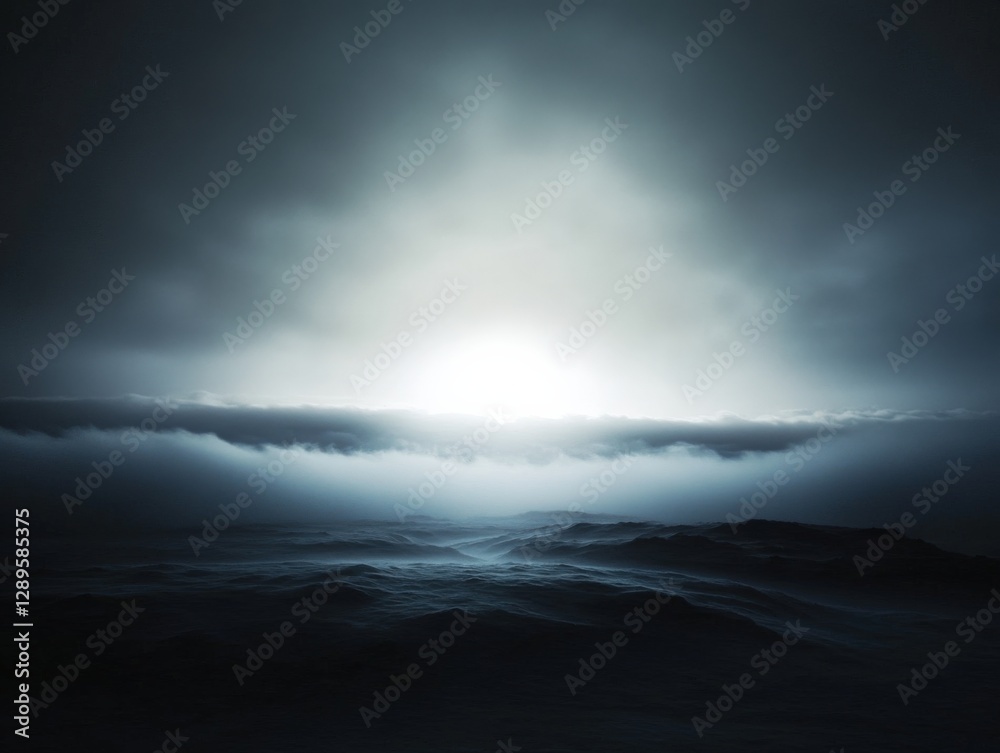 Fototapeta premium Dramatic landscape with dark hills and bright light