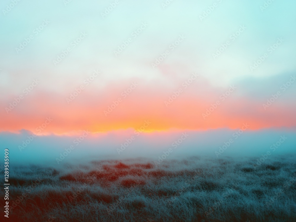 Fototapeta premium Foggy field at Sunrise.