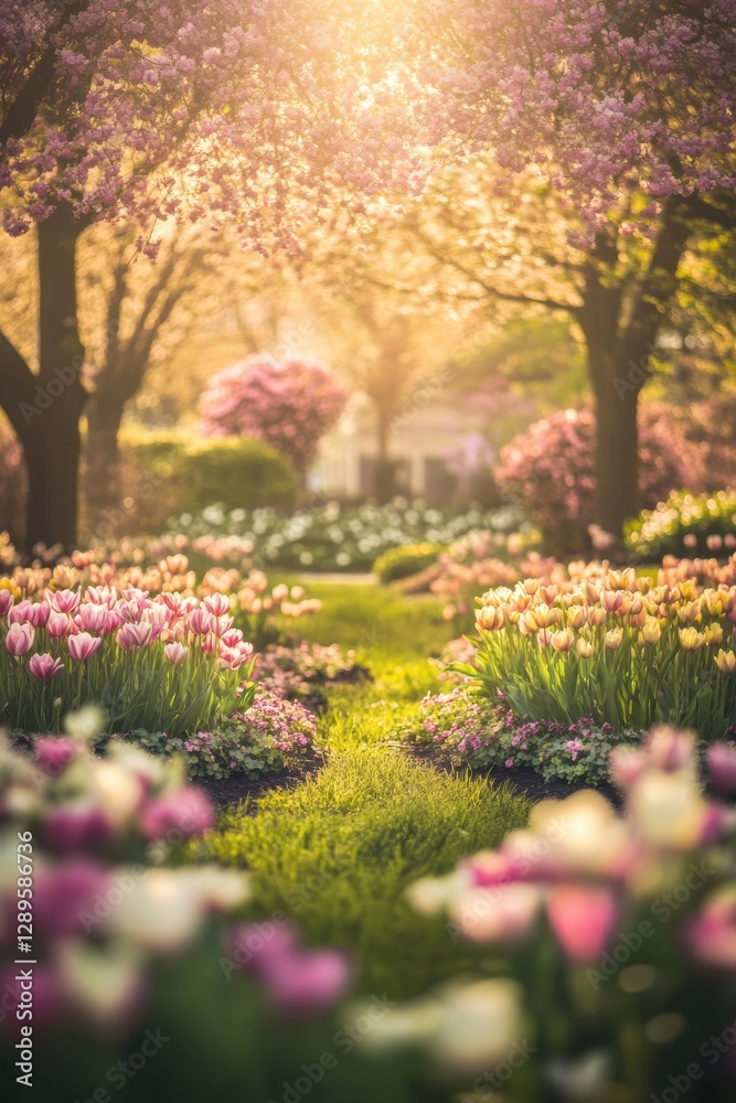 Fototapeta premium Beautiful garden with colorful flowers.