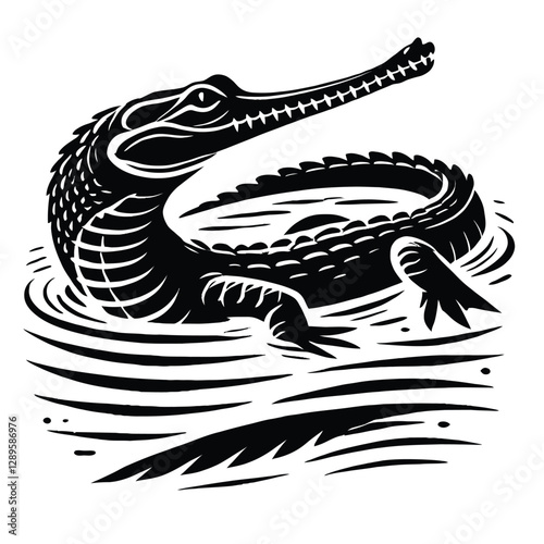 Gharial Silhouette in River