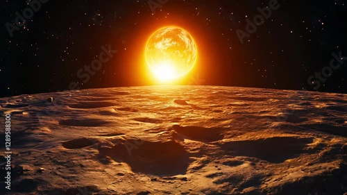 Glowing Sun Rising Over a Rocky Planet Horizon - Made with Generative AI