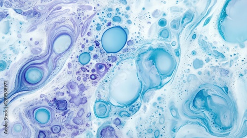 Abstract fluid art with swirling blues, purples, and white shades
