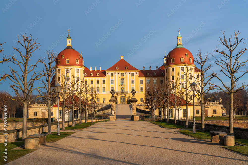 Panoramic view of famous ancient Moritzburg Castle, located near Dresden. Beautiful German architecture. Panoramic view of famous ancient Moritzburg Castle, located near Dresden. Beautiful German architecture.