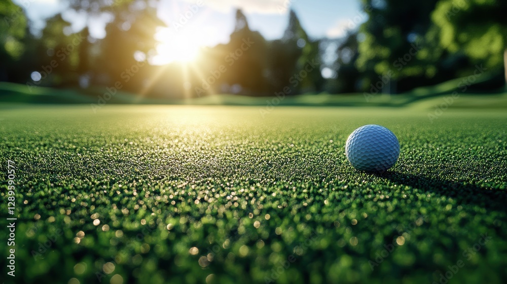 Closeup view of golf ball on green grass lawn Closeup view of golf ball on green grass lawn