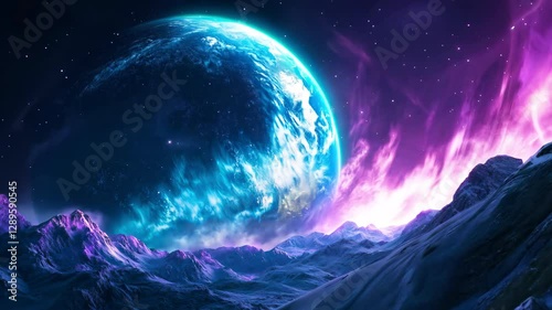 Mysterious Blue Moon and Mountain Landscape - Made with Generative AI