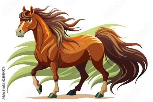 vector of  A brown horse with a long mane