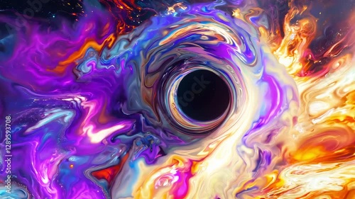 Dramatic Black Hole with Colorful Accretion Disk - Made with Generative AI