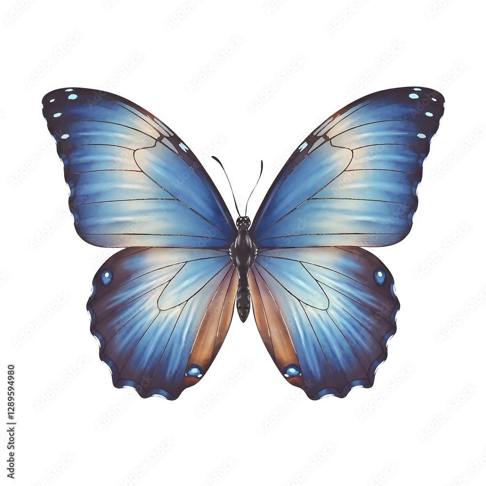 Fototapeta premium Beautiful blue butterfly with realistic wings and detailed patterns isolated on white background for nature and wildlife themes