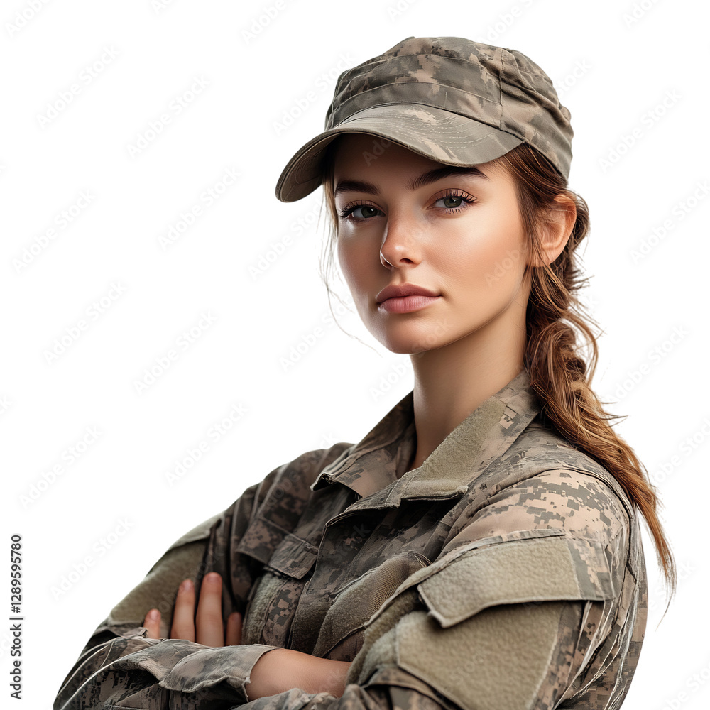 A Woman in Military Uniform Isolated on Transparent Background A Woman in Military Uniform Isolated on Transparent Background