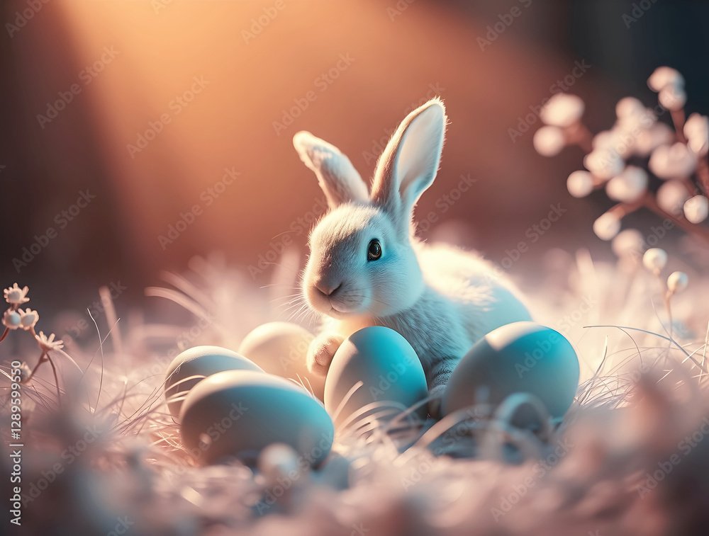 Happy easter, traditional background, decorated eggs, bunny, culture and religion, seasonal template