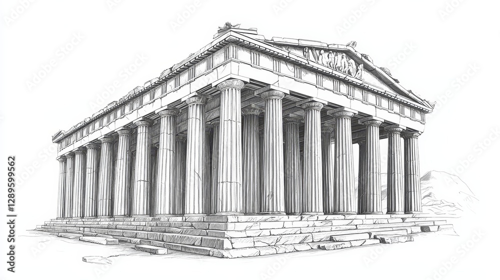 Obraz premium An image of a Greek temple without any background. A drawing of a famous building design. An ancient temple from Greece. A famous monument like the Parthenon. A striking landmark with columns.